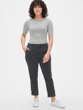 GAP Girlfriend Chino Twill Stripe Khakis Women Pants Mid Rise Black Size 2P NWT